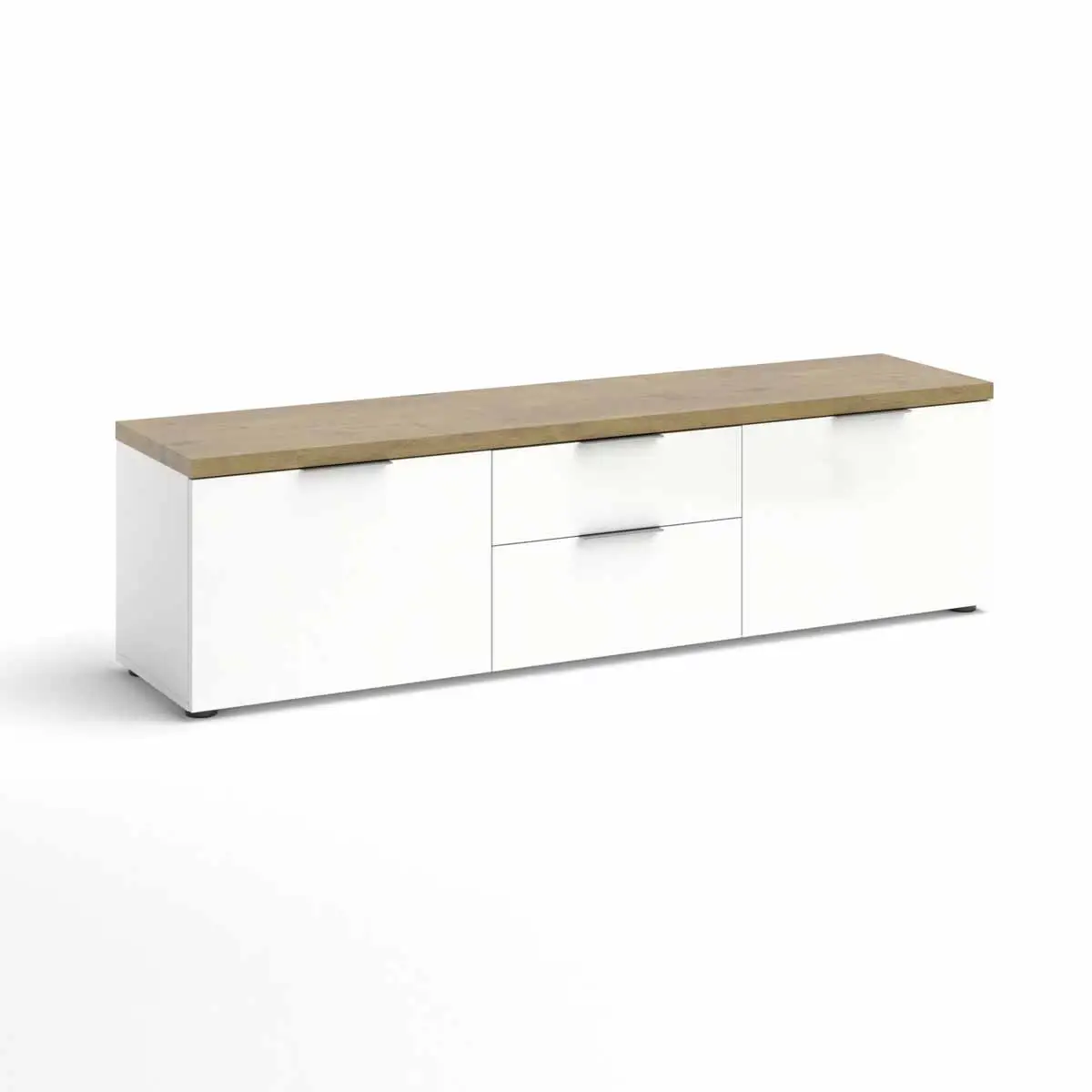 Mobile tv colore Bianco lucido con top Rovere