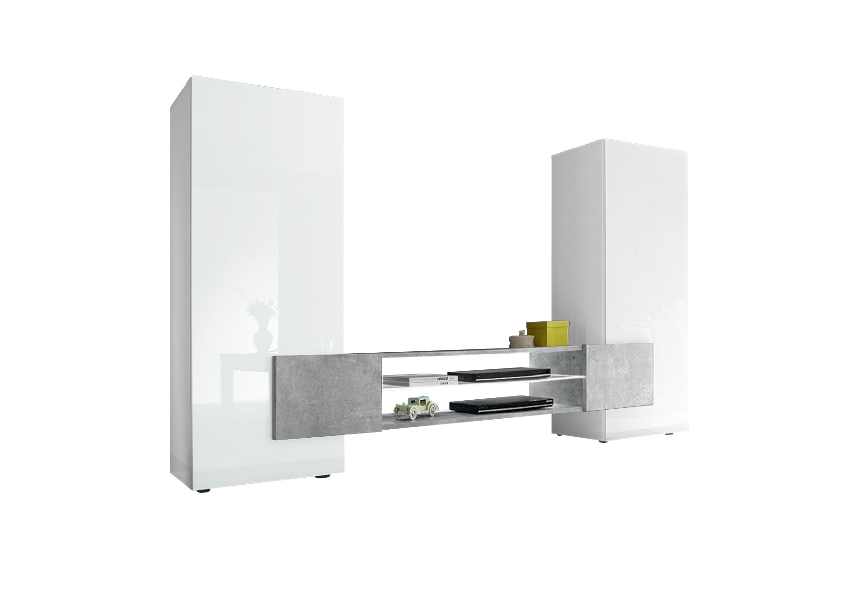 Mobile porta tv, soggiorno moderno Irene Bianco Lucido e Beton