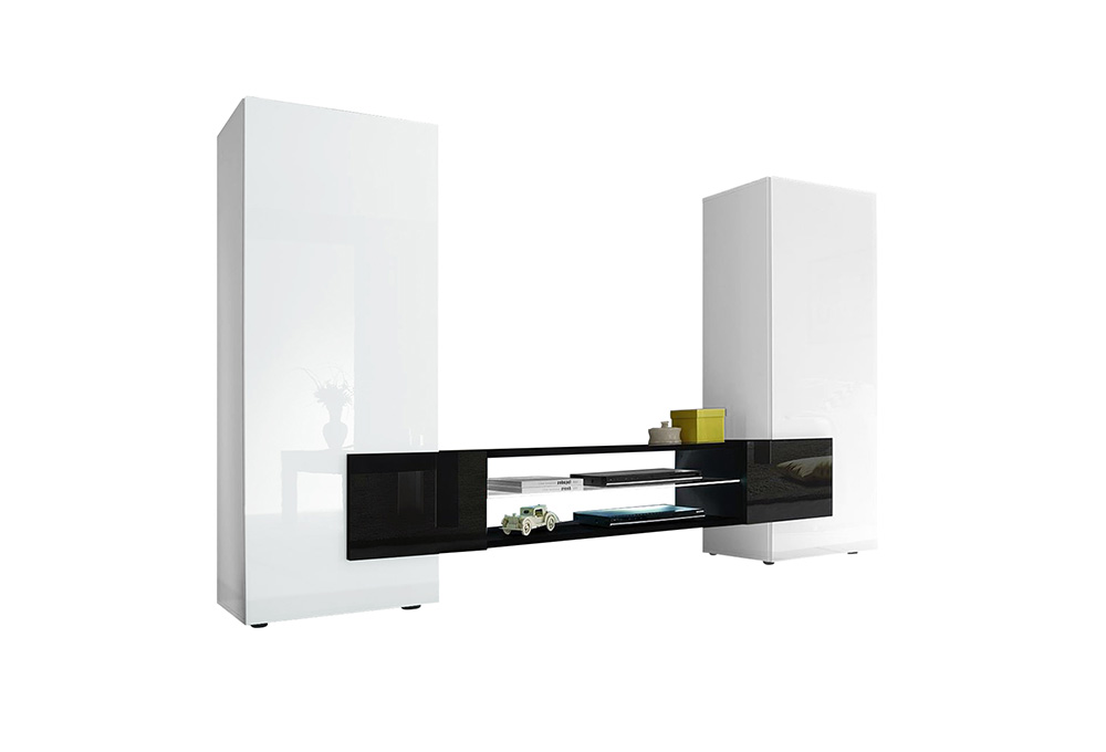 Mobile Tv alto, bianco lucido e nero, mod. Irene, scontatissimo