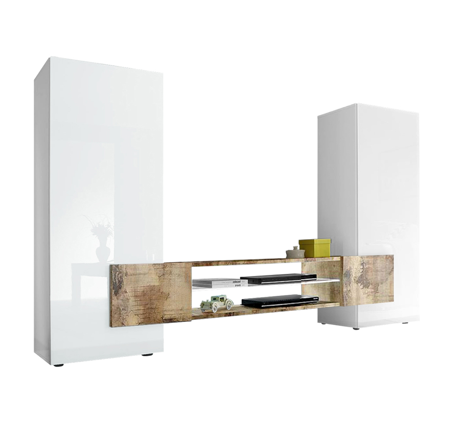 Mobile porta tv, soggiorno Irene Bianco Lucido e Pero