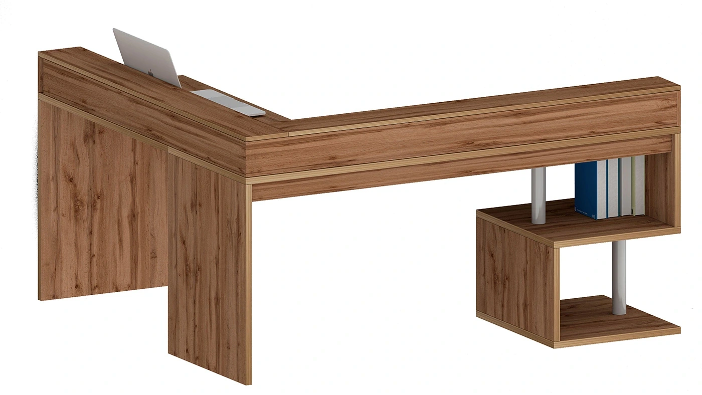 Scrivania angolare 2 vani portaoggetti, 180/160x90x60 h cm, Rovere Wotan
