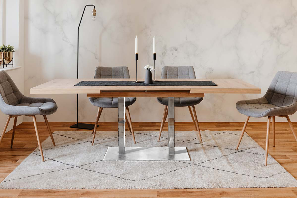 Tavolo allungabile Industry  con base centrale in finitura rovere ed acciaio