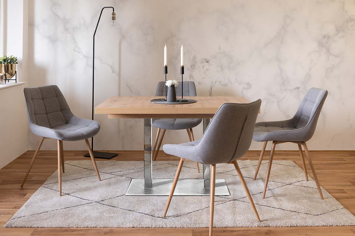 Tavolo allungabile Industry  con base centrale in finitura rovere ed acciaio