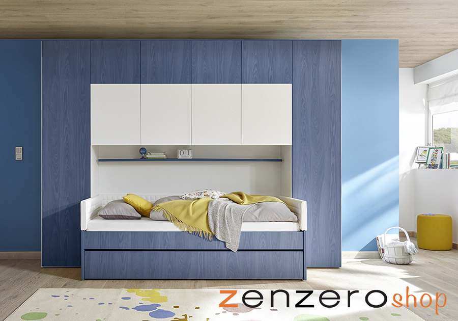 Armadio a ponte a 6 ante battenti bianco opaco e blu