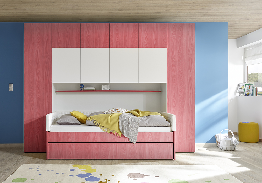 Armadio a ponte a 6 ante battenti bianco opaco e rosso