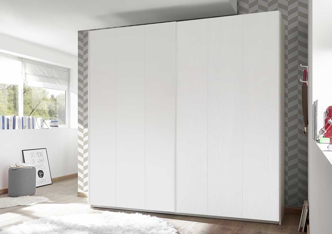 Cameretta moderna con letto in ecopelle bianco e armadio vertigo bianco H.230