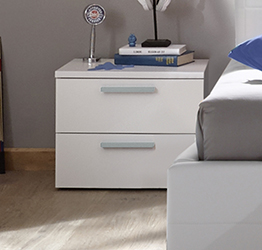 Set moderno per zona notte con Comò e Comodini, bianco opaco e grigio