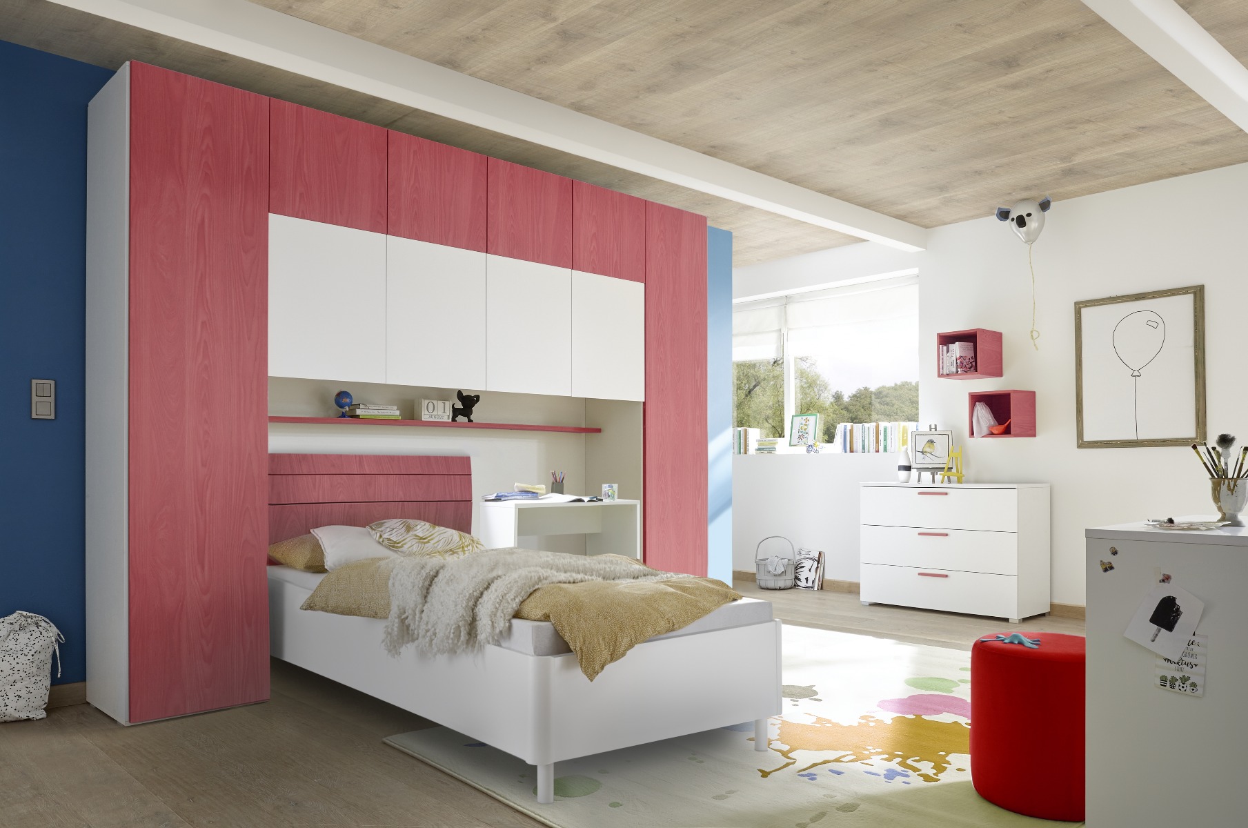 ACQUISTA ANCHE TU Armadio a ponte a 6 ante battenti bianco opaco e rosso