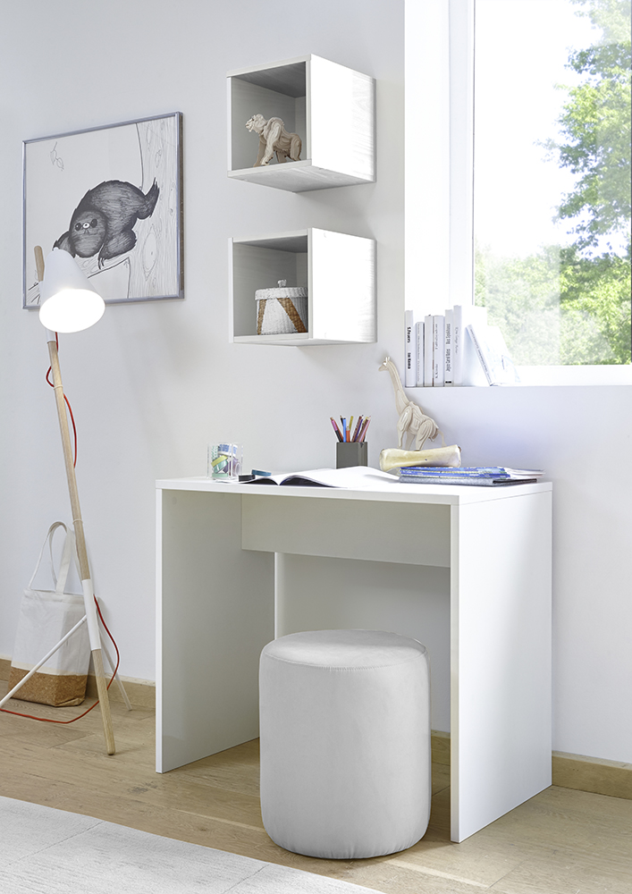 Cameretta moderna con letto in ecopelle e armadio vertigo bianco