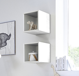 Cameretta moderna con letto in ecopelle bianco e armadio vertigo bianco H.230