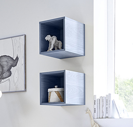 Cameretta moderna con letto imbottito e armadio vertigo blu H.230