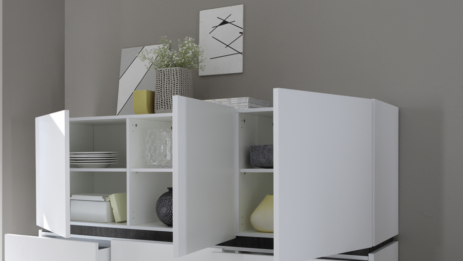 Credenza Moderna online, Madia di design, 3 ante, bianco opaco con piedini