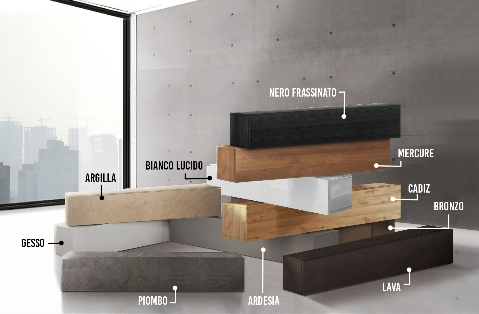 Elemento orizzontale ribalta/vasistas sospeso L.138 cm, disponibile in diverse finiture