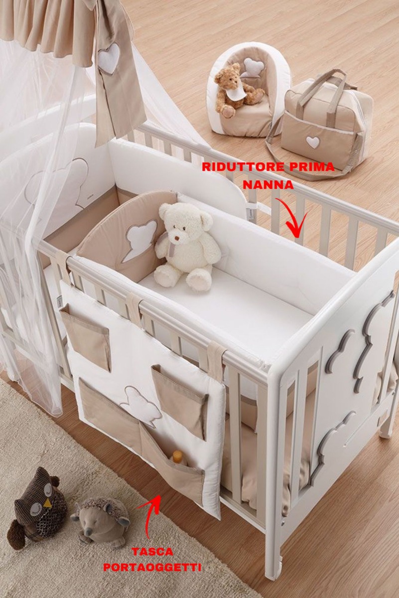 Lettino per neonati Winnie, bianco e choco con decori orsetto
