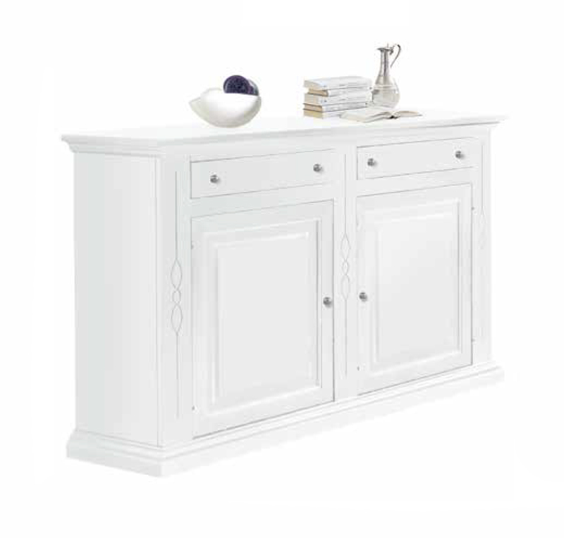 Credenzone in legno, bianco opaco, arte povera - cm 177x100