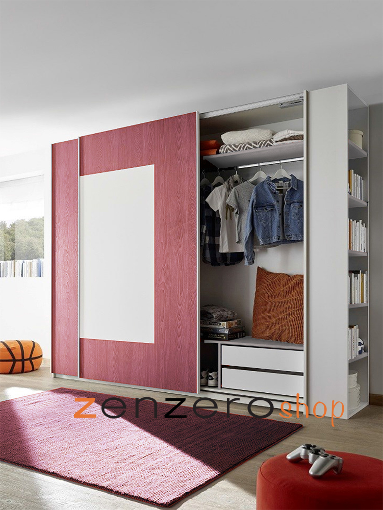 Armadio Square 2 ante scorrevoli bianco opaco e rosso