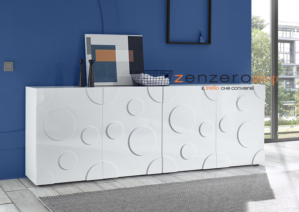 Madia Cerchio a 4 ante, finitura bianco lucido, design moderno