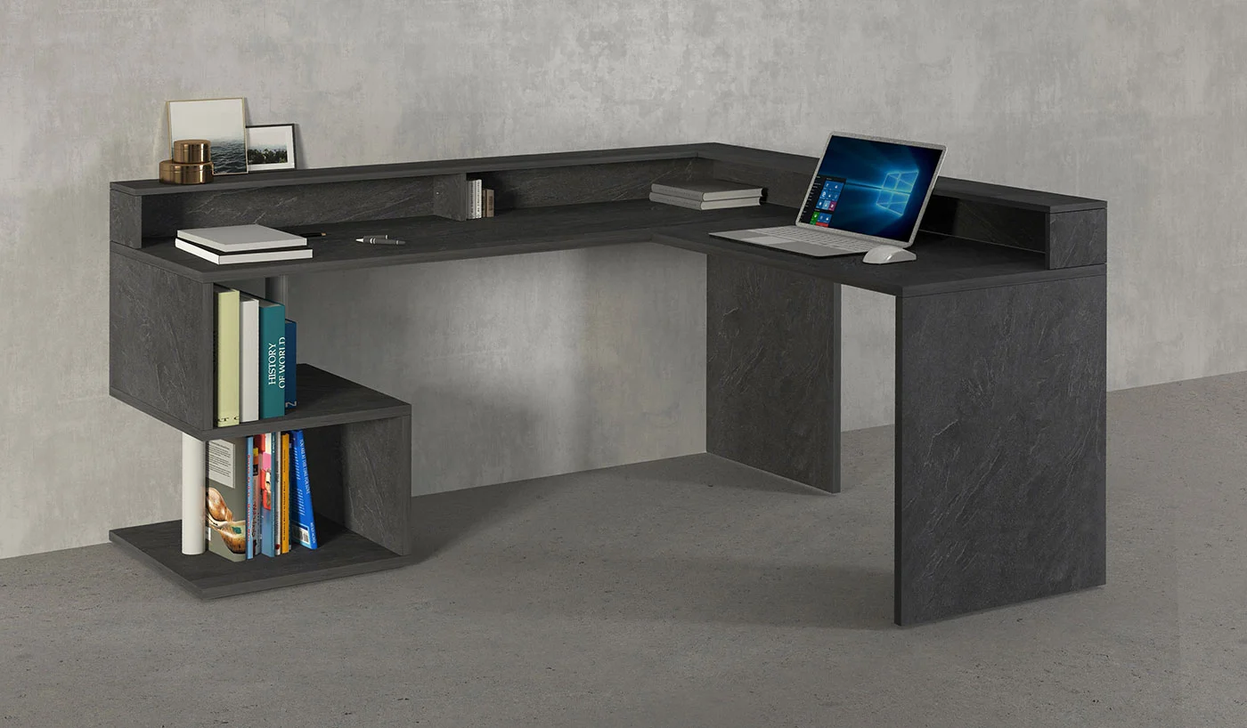 Scrivania angolare 2 vani portaoggetti, 180/160x90x60 h cm, Antracite