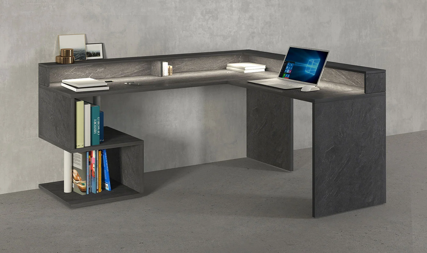 Scrivania angolare 2 vani portaoggetti, 180/160x90x60 h cm, Antracite
