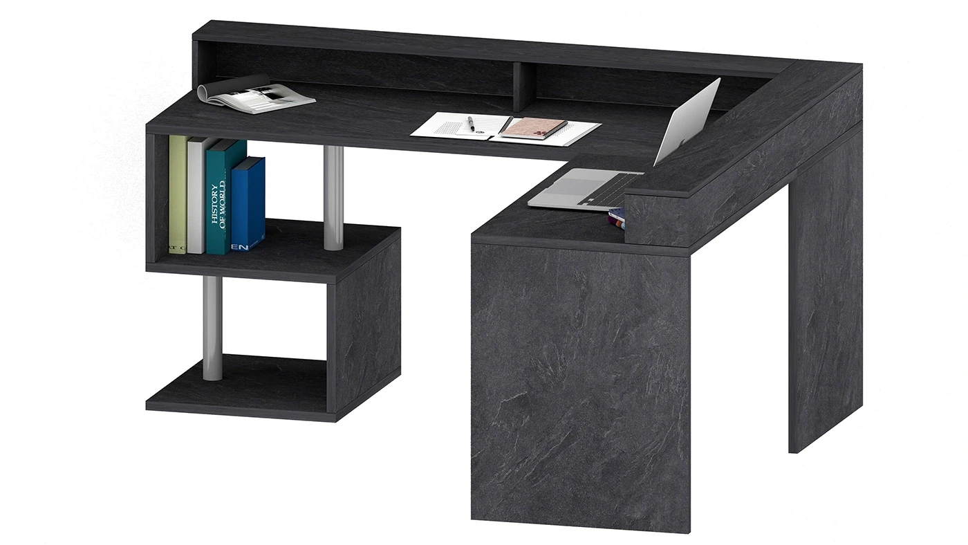 Scrivania angolare 2 vani portaoggetti, 180/160x90x60 h cm, Antracite