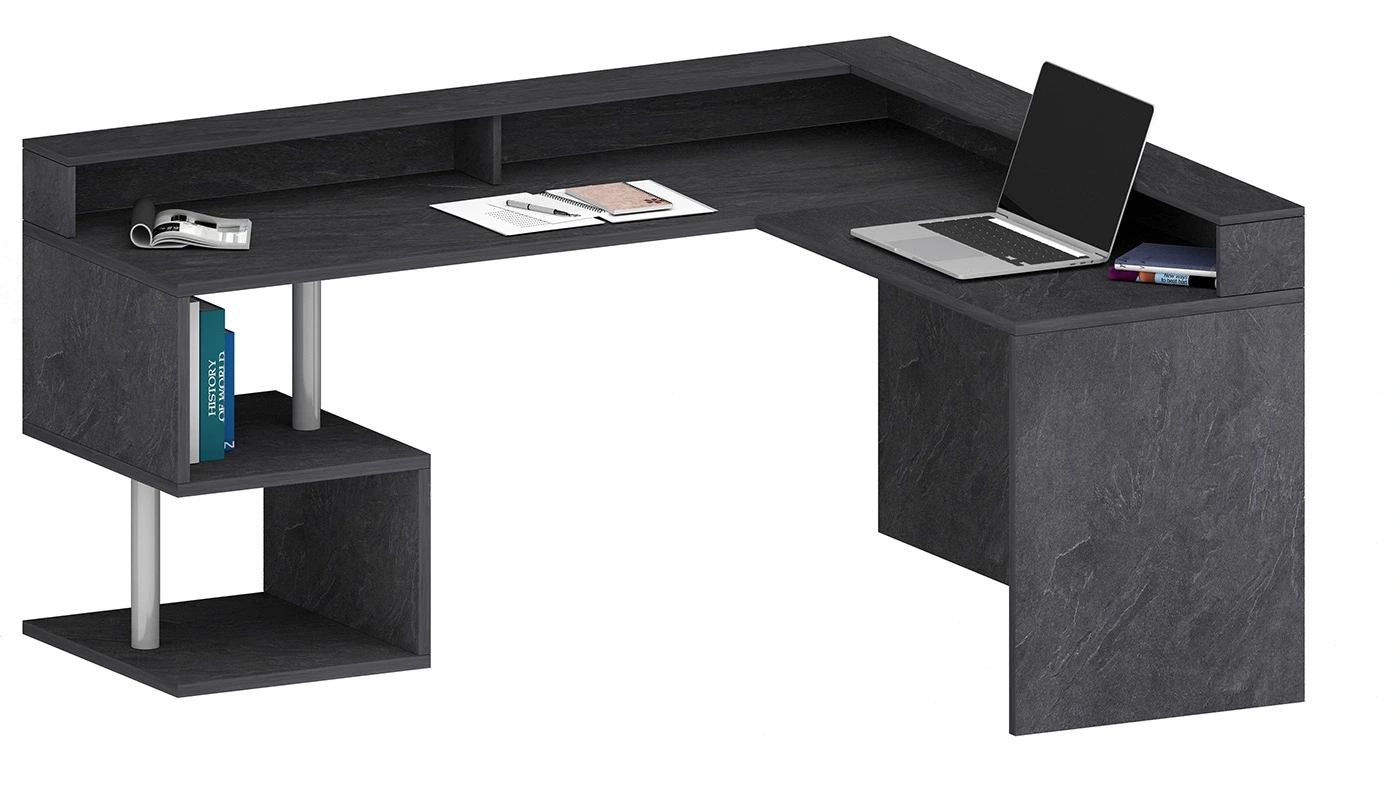 Scrivania angolare 2 vani portaoggetti, 180/160x90x60 h cm, Antracite