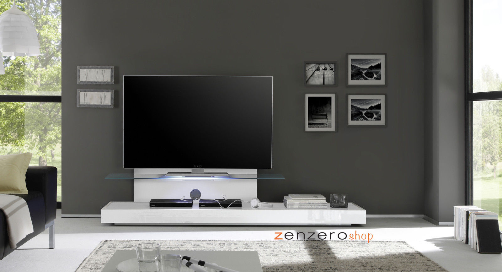 Mobile porta TV Moderno di Design, Bianco Lucido