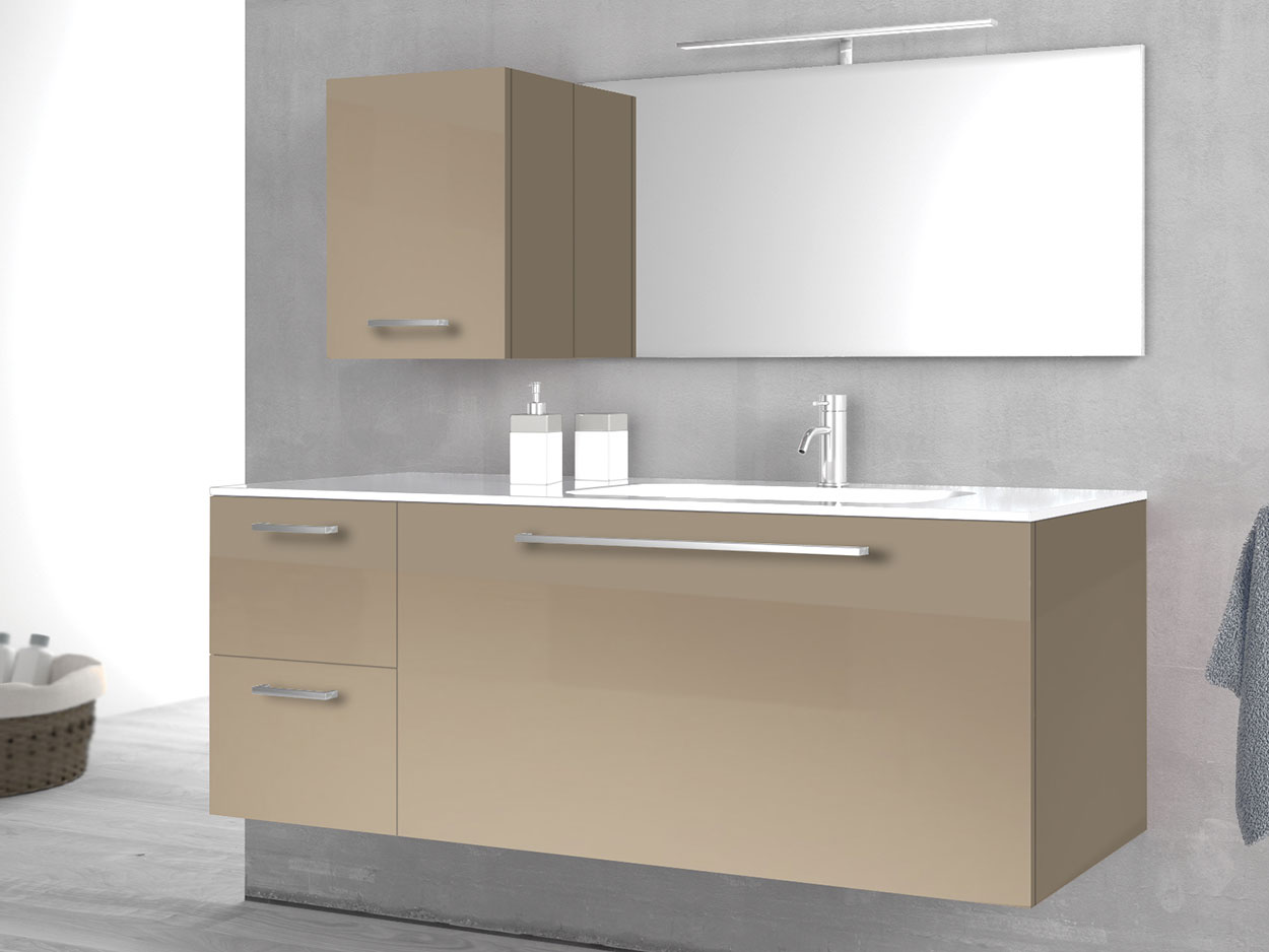Composizione da Bagno con 3 cassetti soft-close e pensile reversibile, tortora lucido