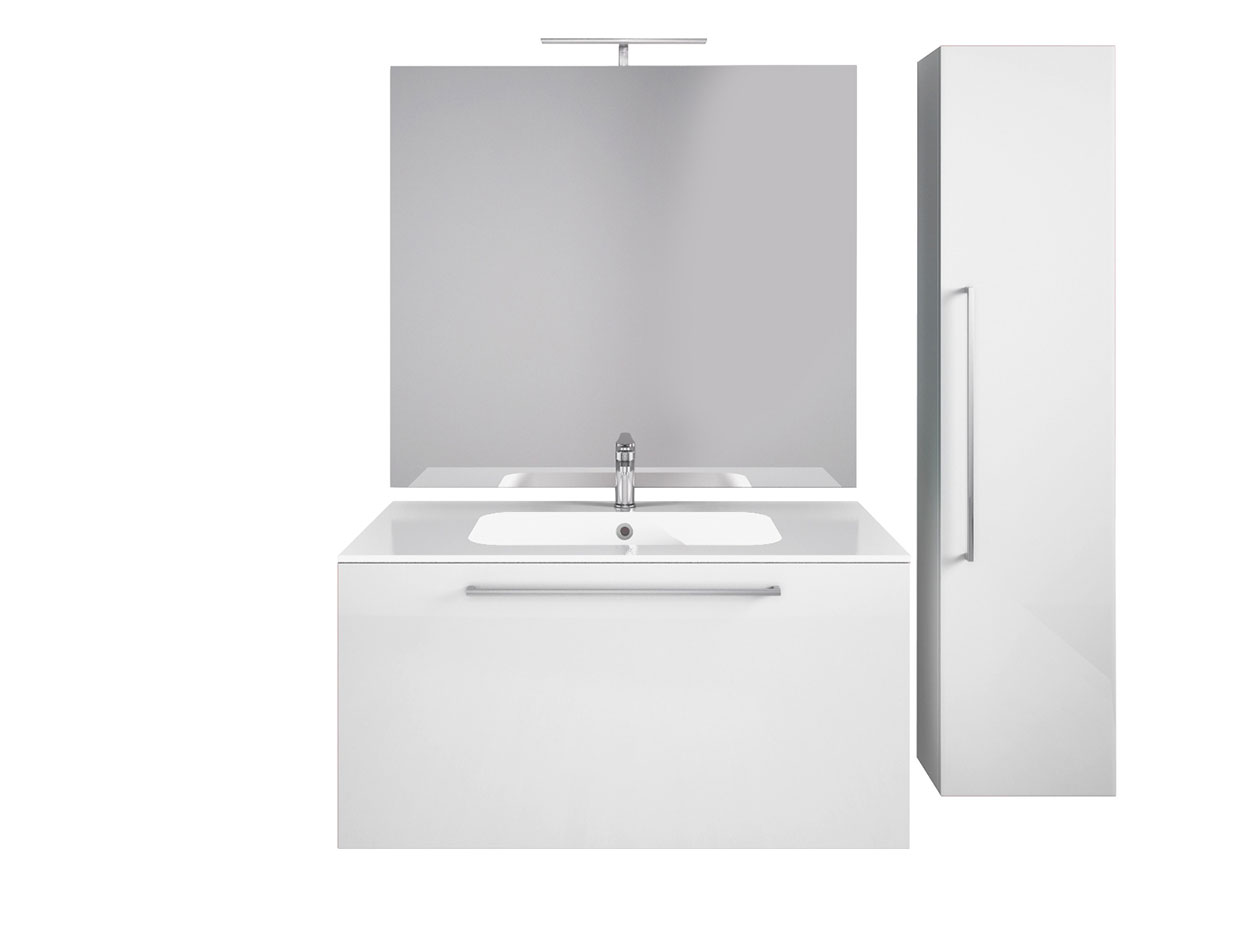 Mobile da bagno sospeso con colonna, Bianco laccato Lucido antigraffio