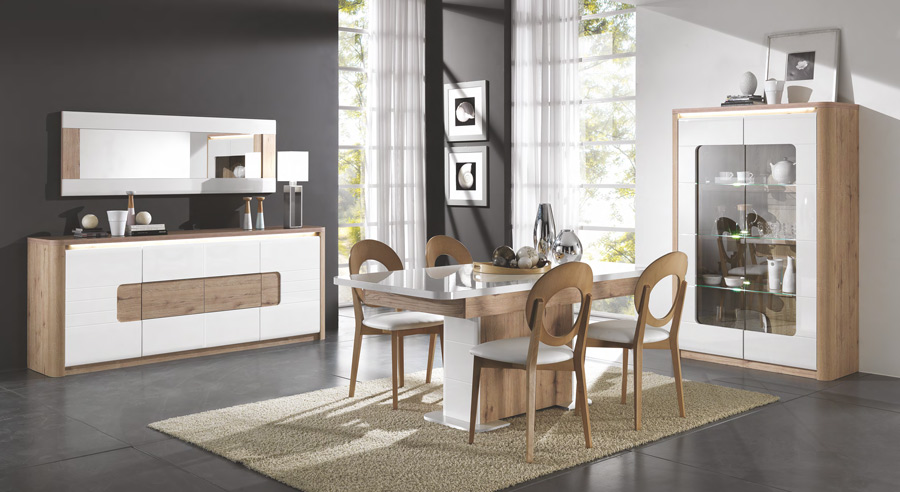 Vetrina 2 ante, rovere wellington e bianco lucido, made in Italy