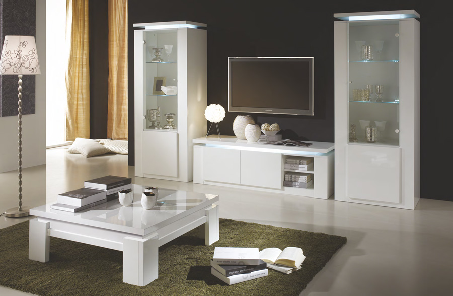 Porta TV, 2 ante bianco lucido, Made in Italy