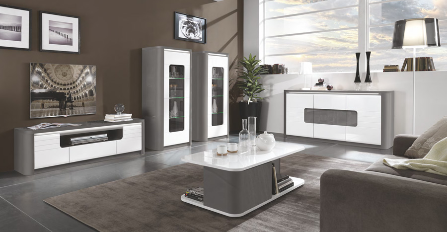 Porta TV bianco laccato e grigio, Made in Italy