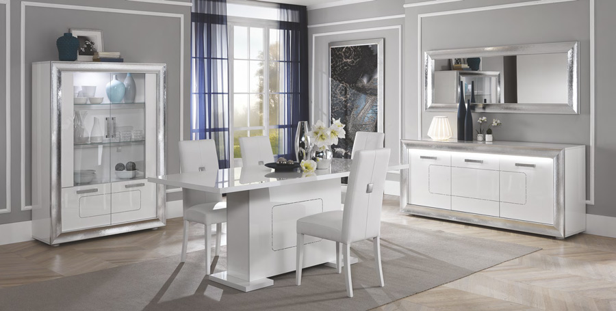 Tavolo fisso L.160, moderno bianco lucido, Made in Italy