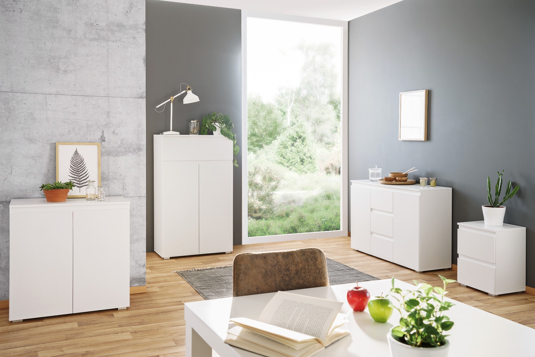 Madia stile minimal con 2 ante finitura Bianco opaco