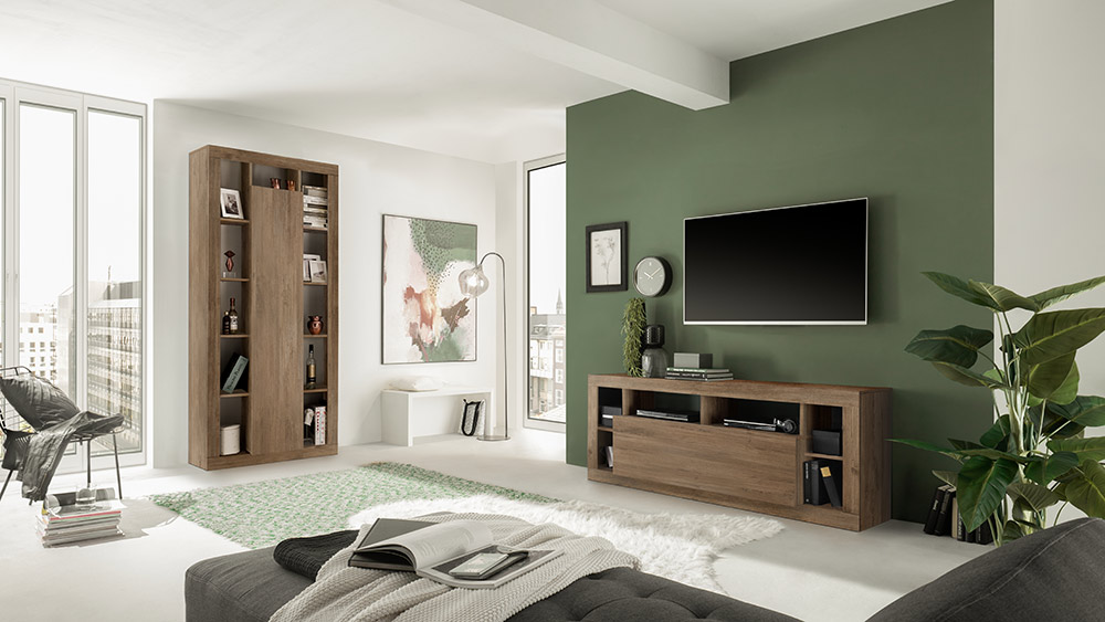 Libreria dispensa, colonna di design a 1 anta moderna, finitura Mercure