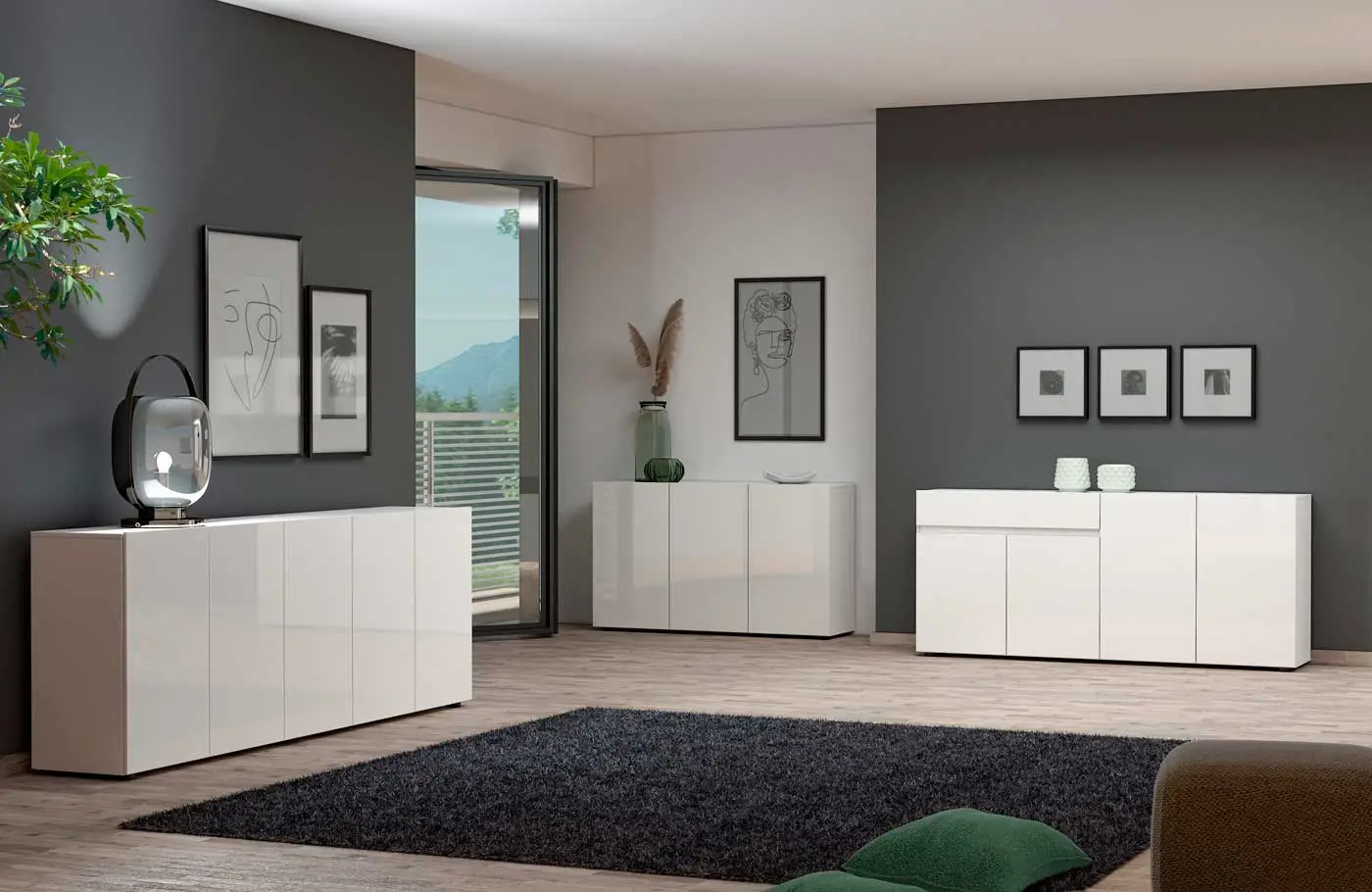 madia 3 ante bianca lucida