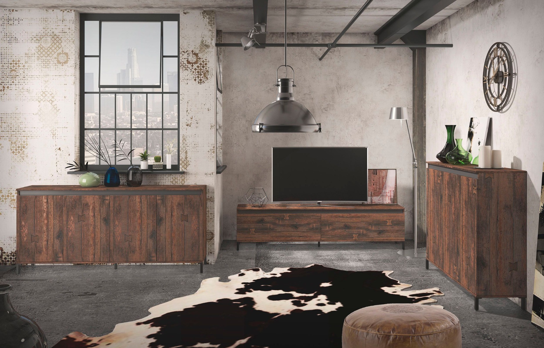 Credenza stile industry a 4 ante finitura Legno vecchio 