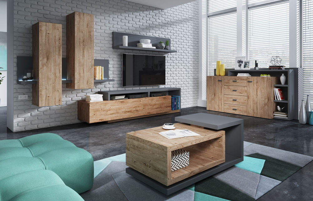 Tavolino da divano, rovere rustico e antracite