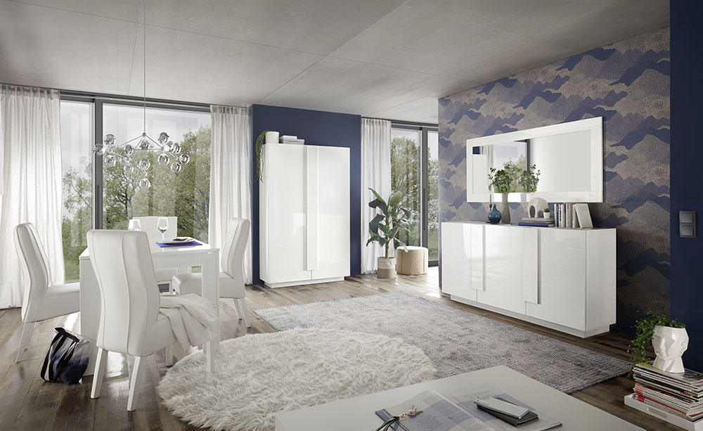 Madia moderna, colonna 2 ante in finitura Bianco laccato lucido