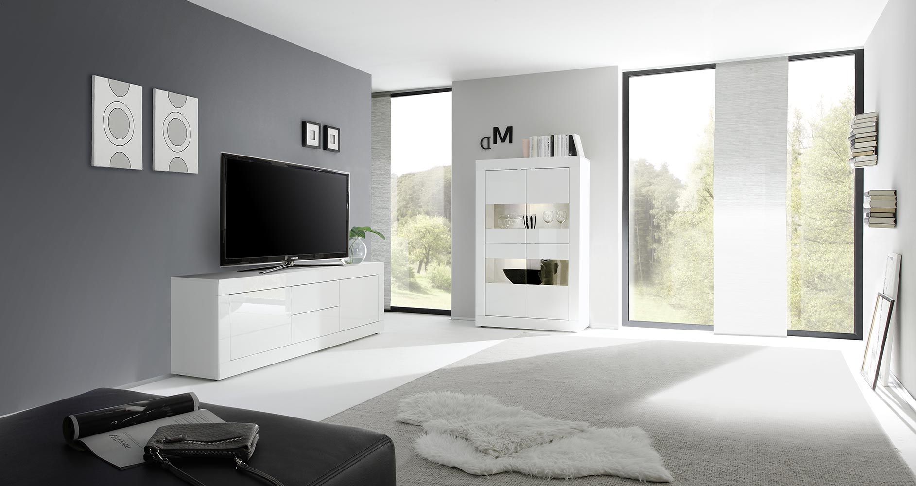 Vetrina doppia colonna "Beta" laccato Bianco Lucido 4 ante - 102x162 cm