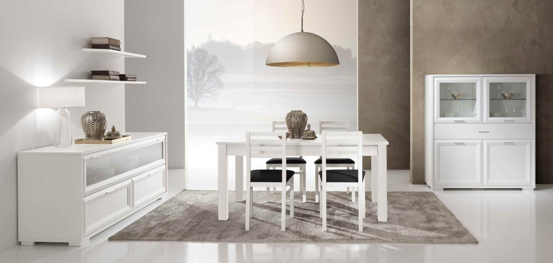 Madia classica Bianco Frassinato con ribalta in vetro e 2 cassetti 