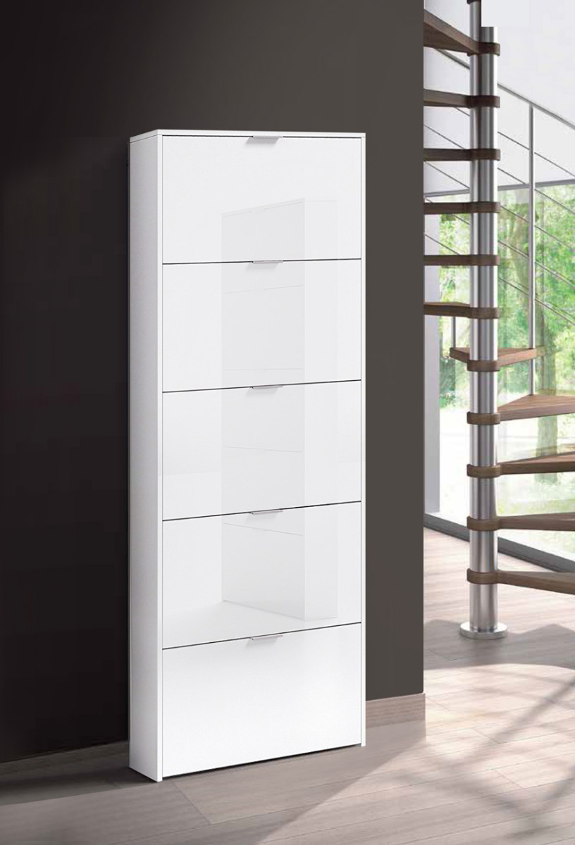 Scarpiera 5 ante a ribalta, finitura bianco lucido