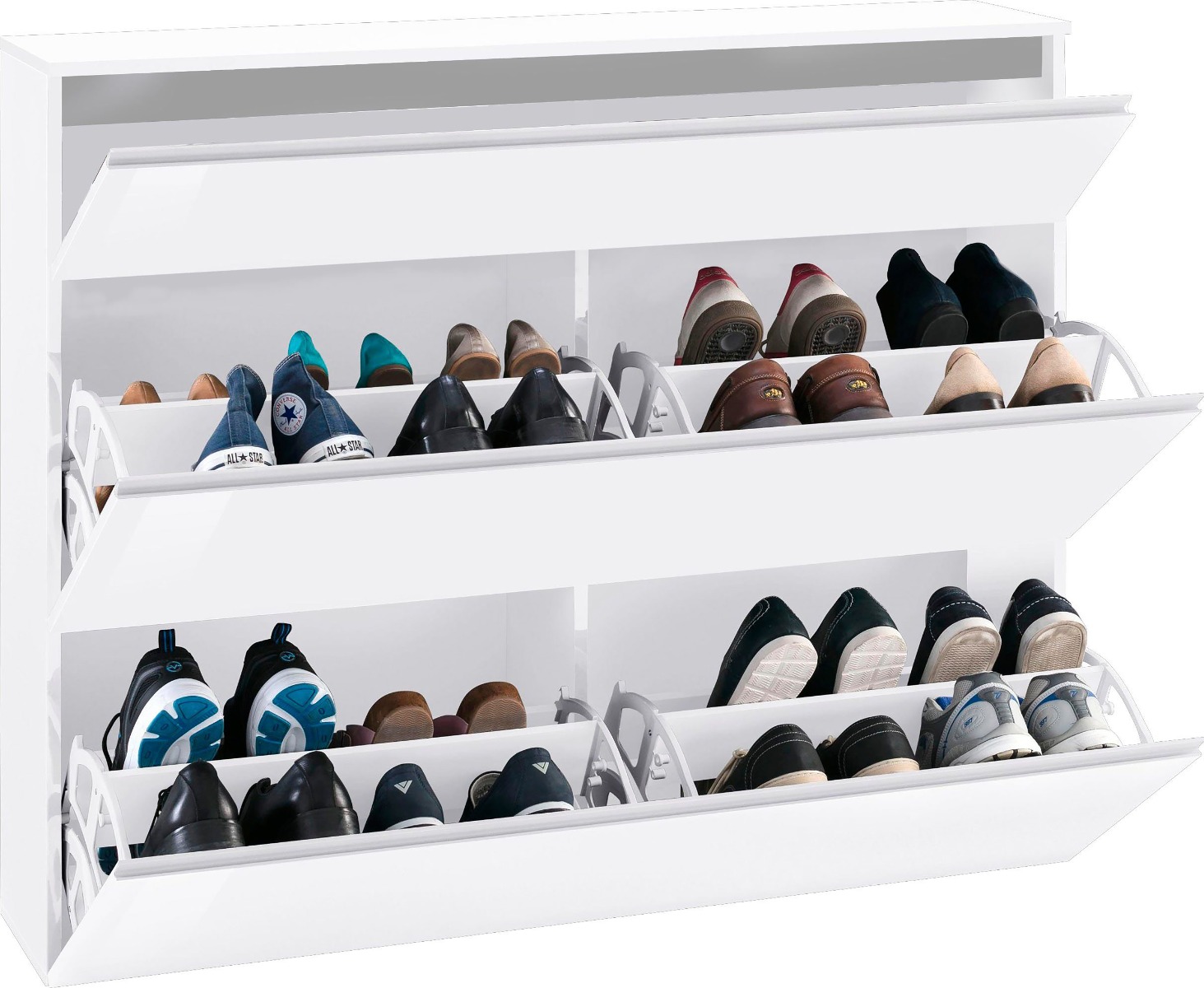 Scarpiera 3 ribalte doppia profondità L.120, finitura Bianco laccato lucido