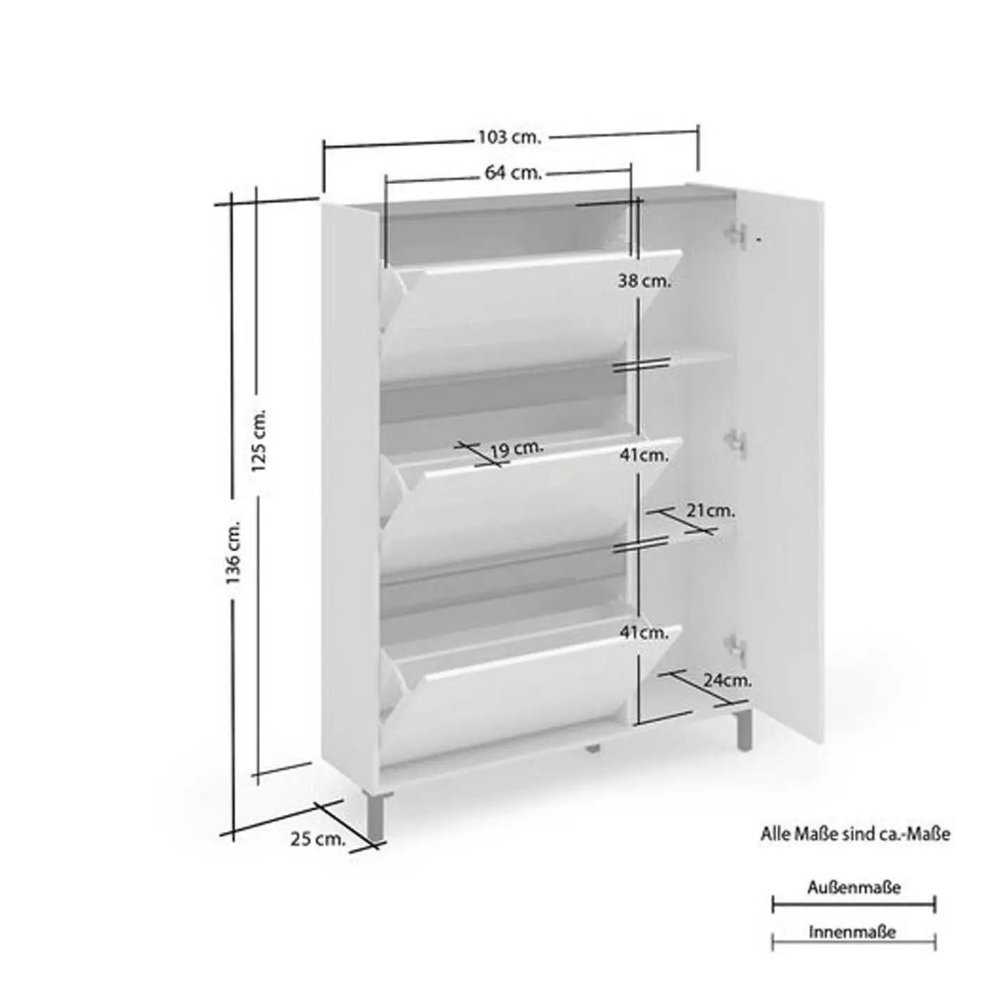 Scarpiera 3 ante ribalta e 1 anta battente