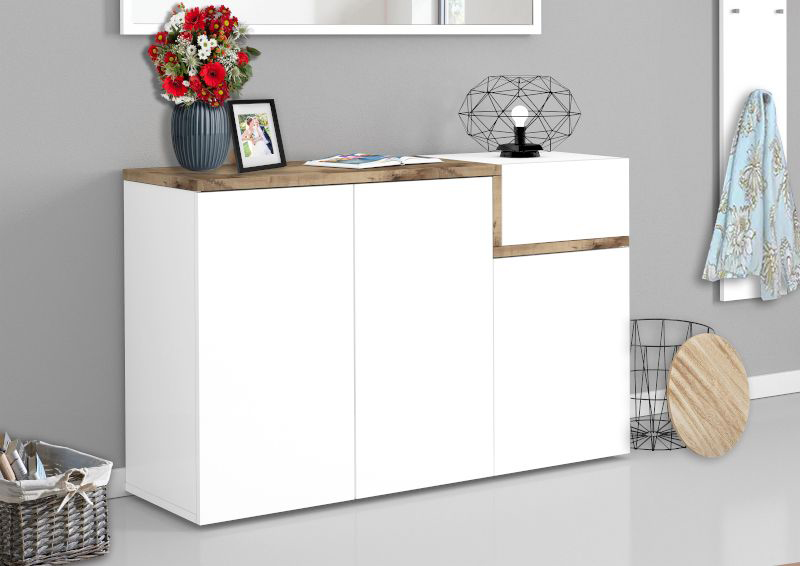 Scarpiera 3 ante, 1 anta ribalta bianco lucido pero, made in Italy