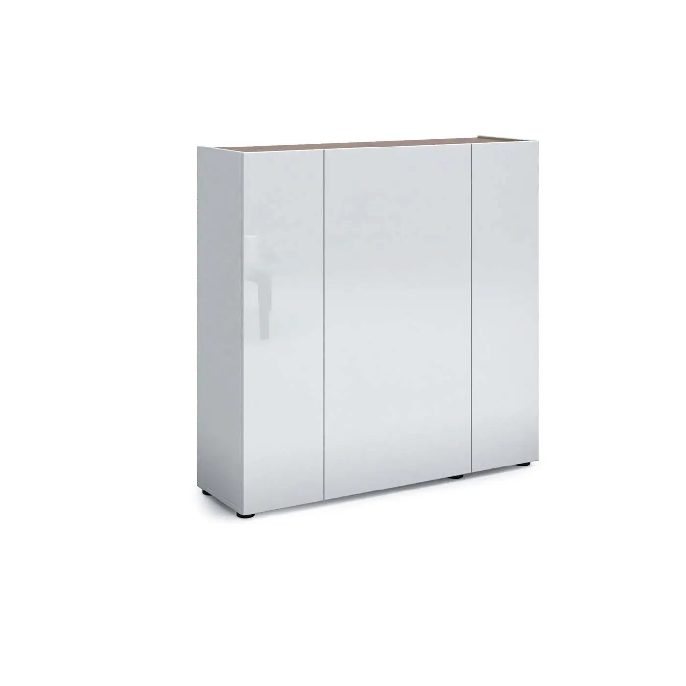 Madia moderna 3 ante, Bianco lucido con top Rovere in offerta 