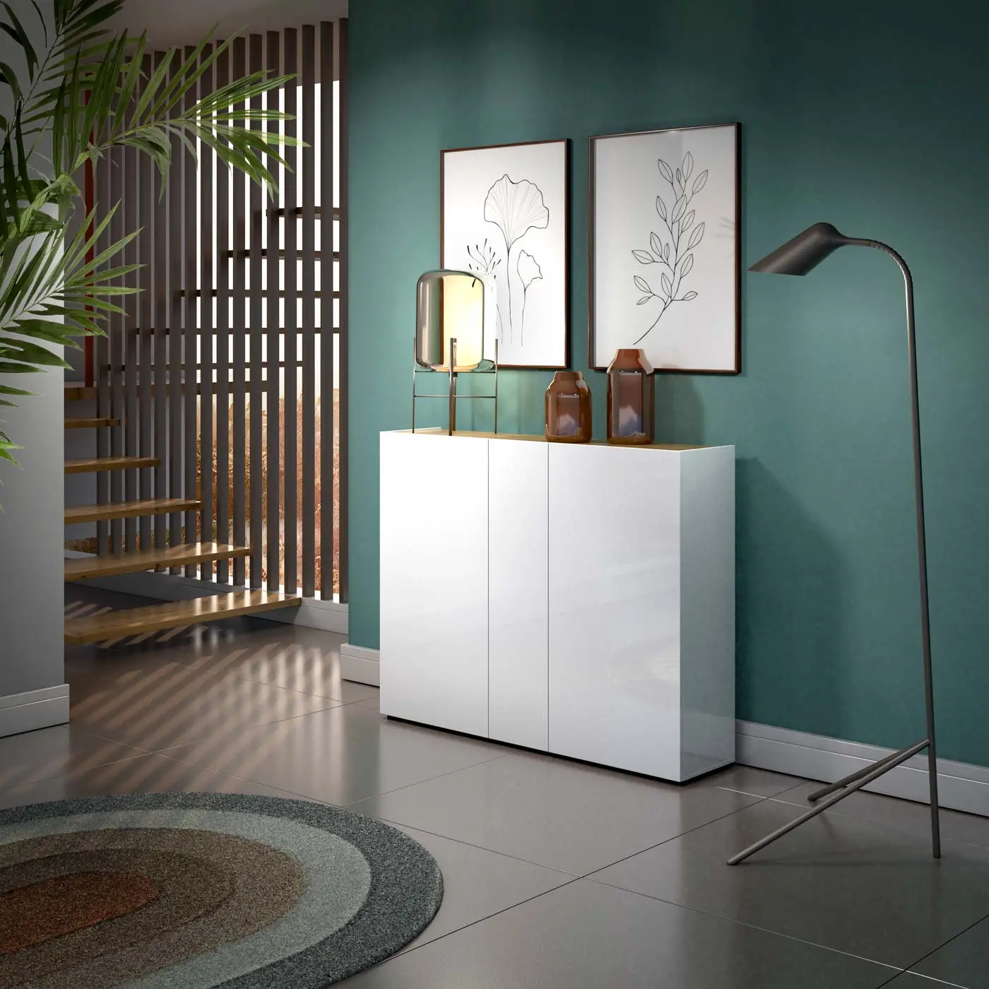 Nuova Scarpiera L.145 cm moderna 3 ante, Bianco lucido