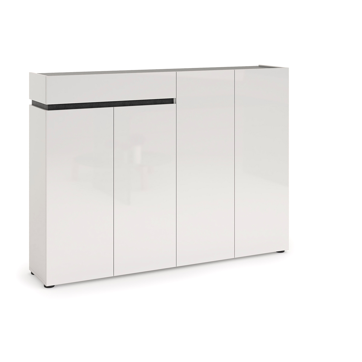 Promozione scarpiera 4 ante e 1 cassetto, Bianco laccato lucido