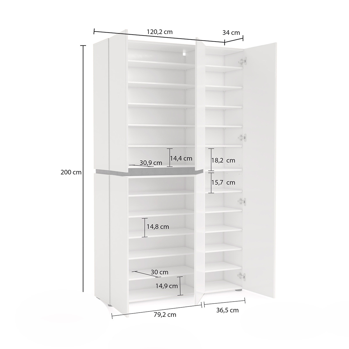 Scarpiera alta 5 ante, Bianco laccato lucido, pronta consegna