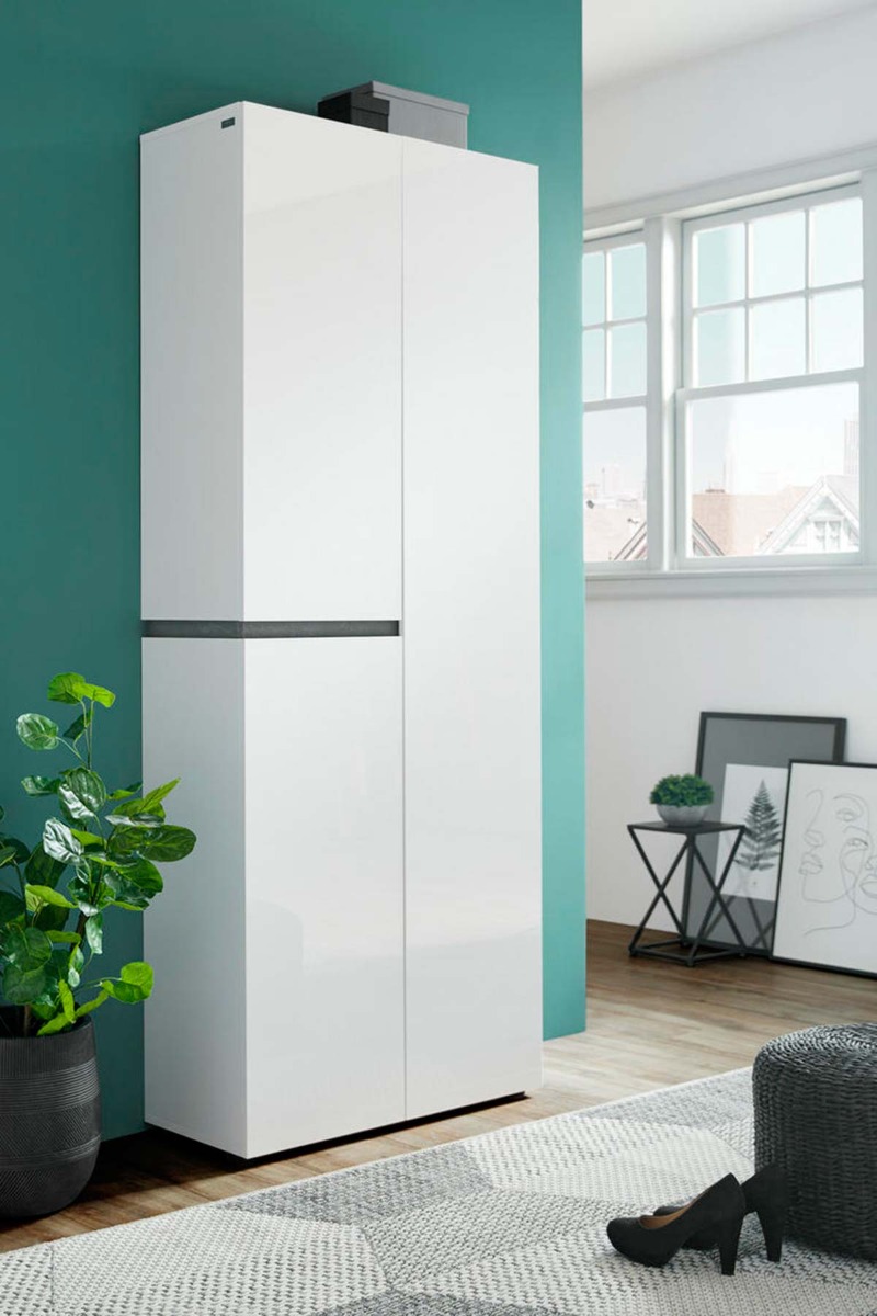 Scarpiera alta a 3 ante, finitura Bianco laccato lucido