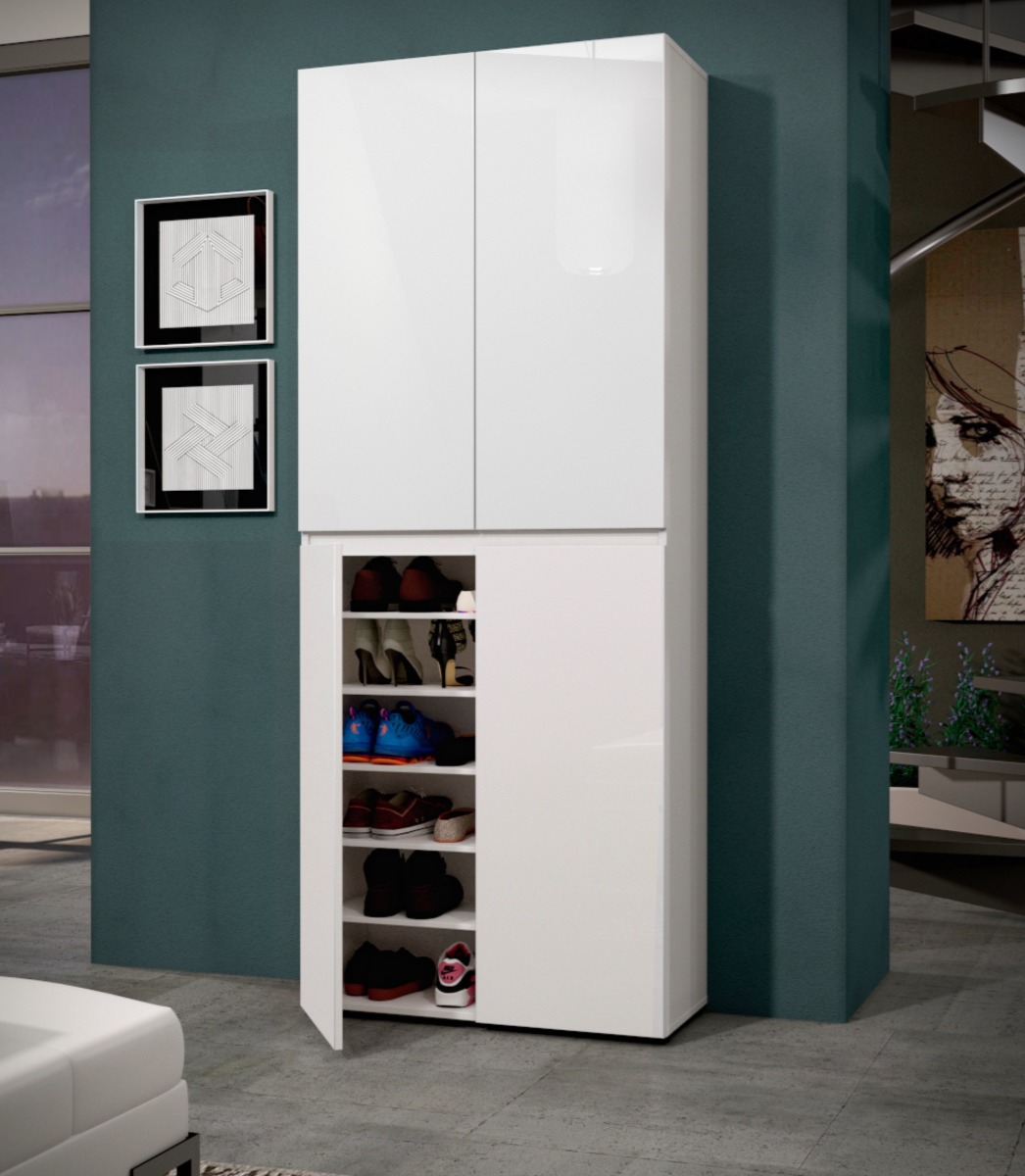 Armadio multiuso 4 ante minimal Bianco lucido in offerta